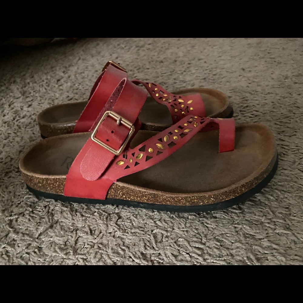 Red slip on sandals